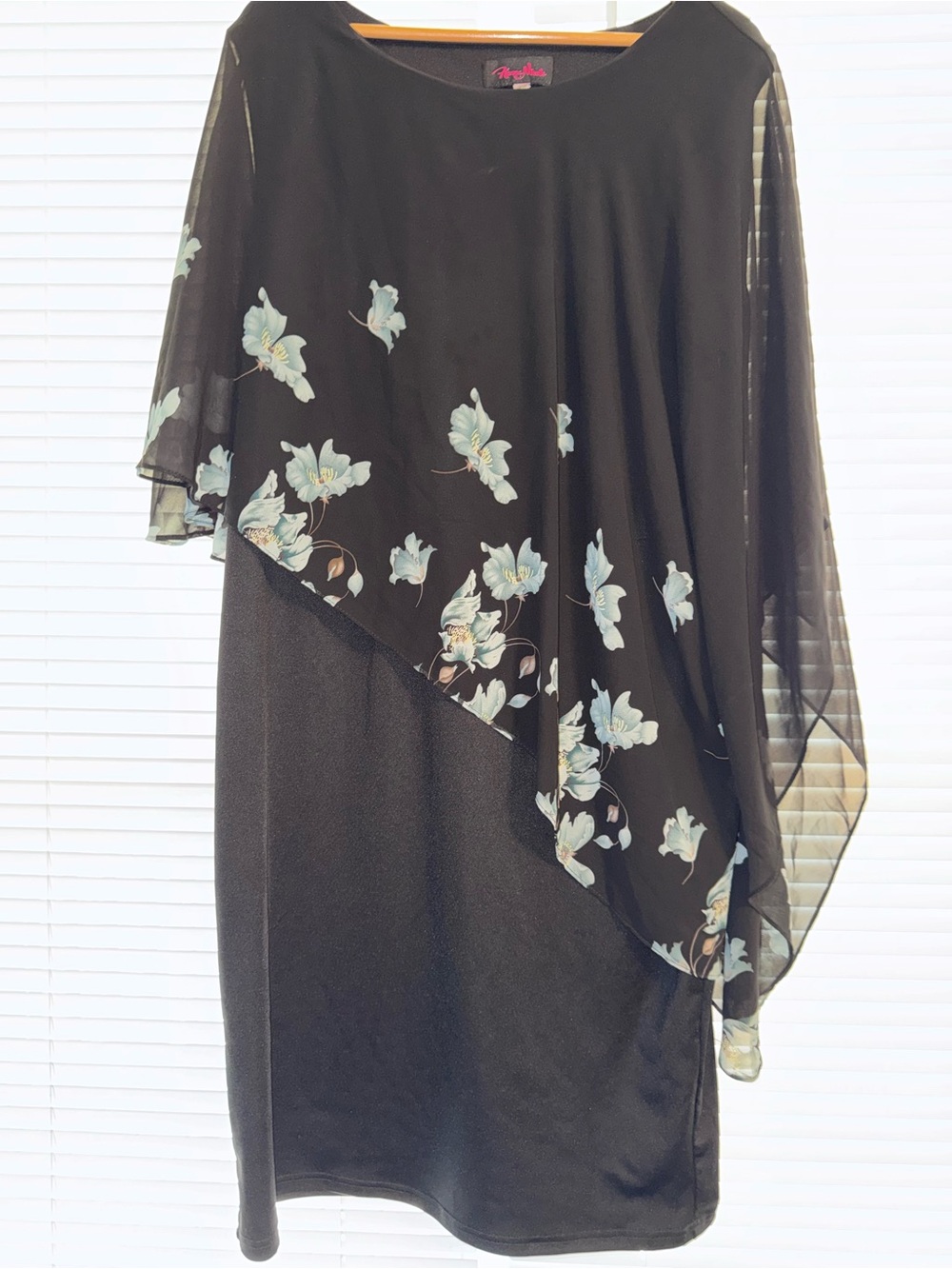 Black Asymmetrical Floral Dress with Light Blue Blooms Hanna Nikole 18W